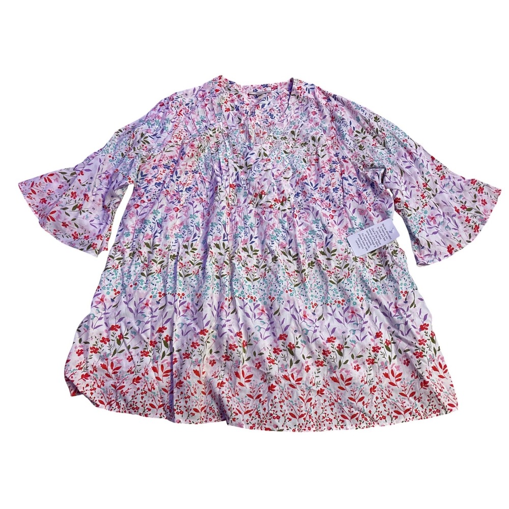 NEW Woman Within Plus Size Floral Babydoll Tunic Top Multicolor Size 2X